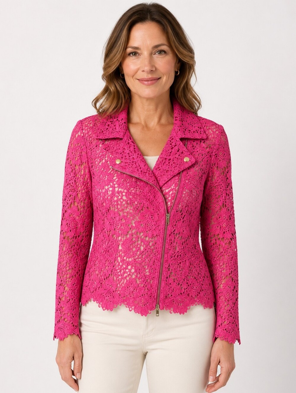 Curations x Amy Morrison Hot Pink Lace Moto Jacket XXS